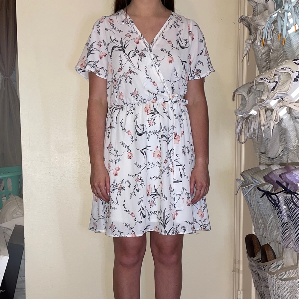 White Floral Wrap Dress